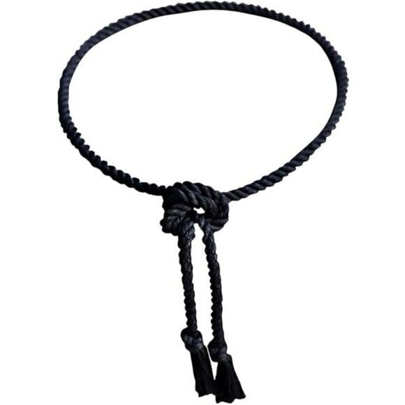 Mens Black Cotton Rope Belt Twisted Durable Slim Fit Adjustable Waist Tie - Picture 6 of 6